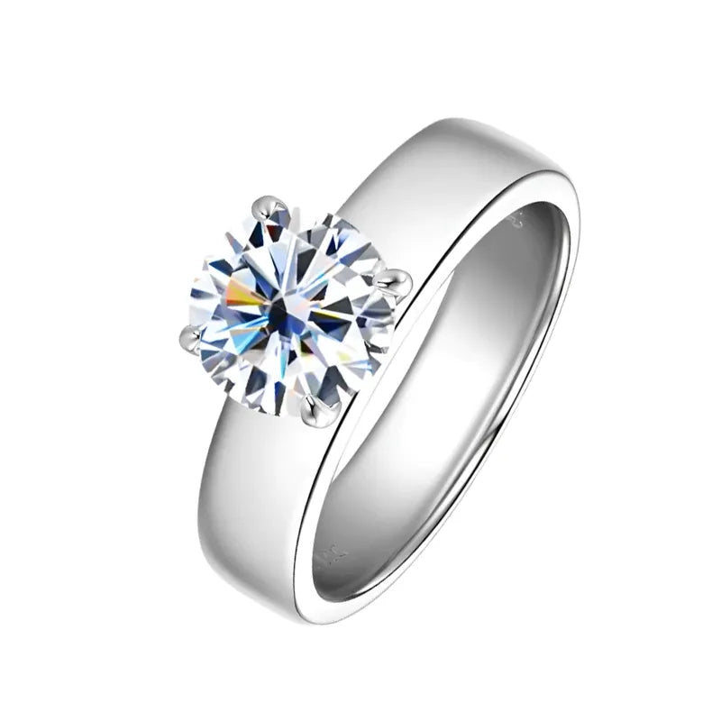 Silver Moissanite Wide Solitaire Ring