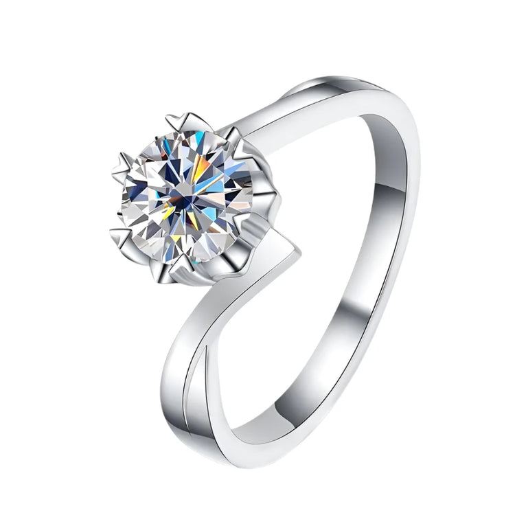 Moissanite Curved Solitaire Ring