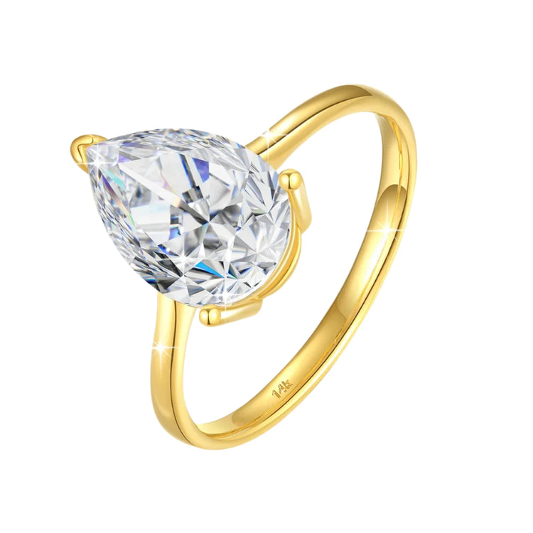 14K Gold Moissanite Pear Engagement Ring