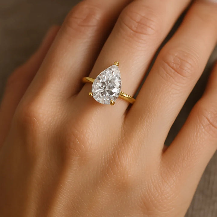 14K Gold Moissanite Pear Engagement Ring