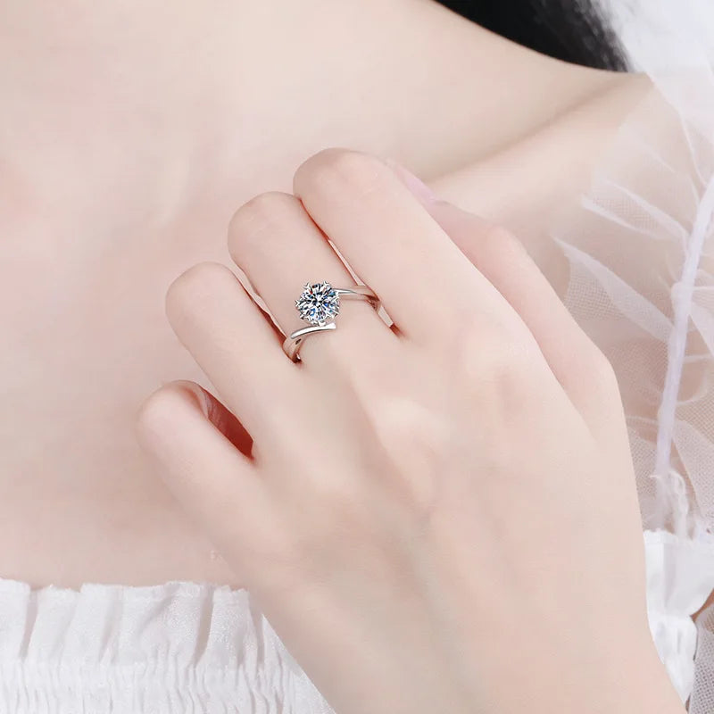 Moissanite Curved Solitaire Ring